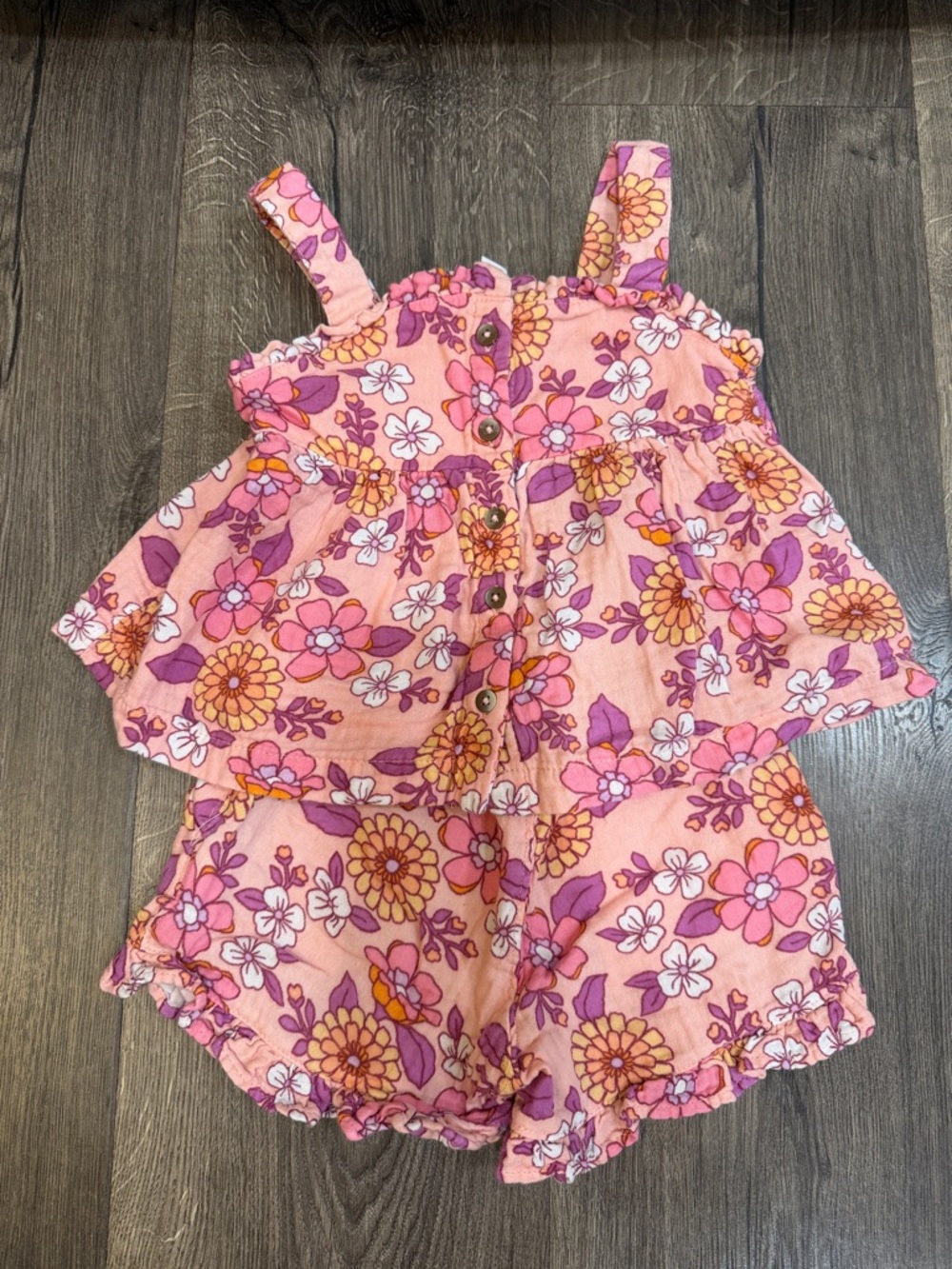 Cat & Jack Pink Floral Two-Piece Romper Set with Orange & Purple Accents